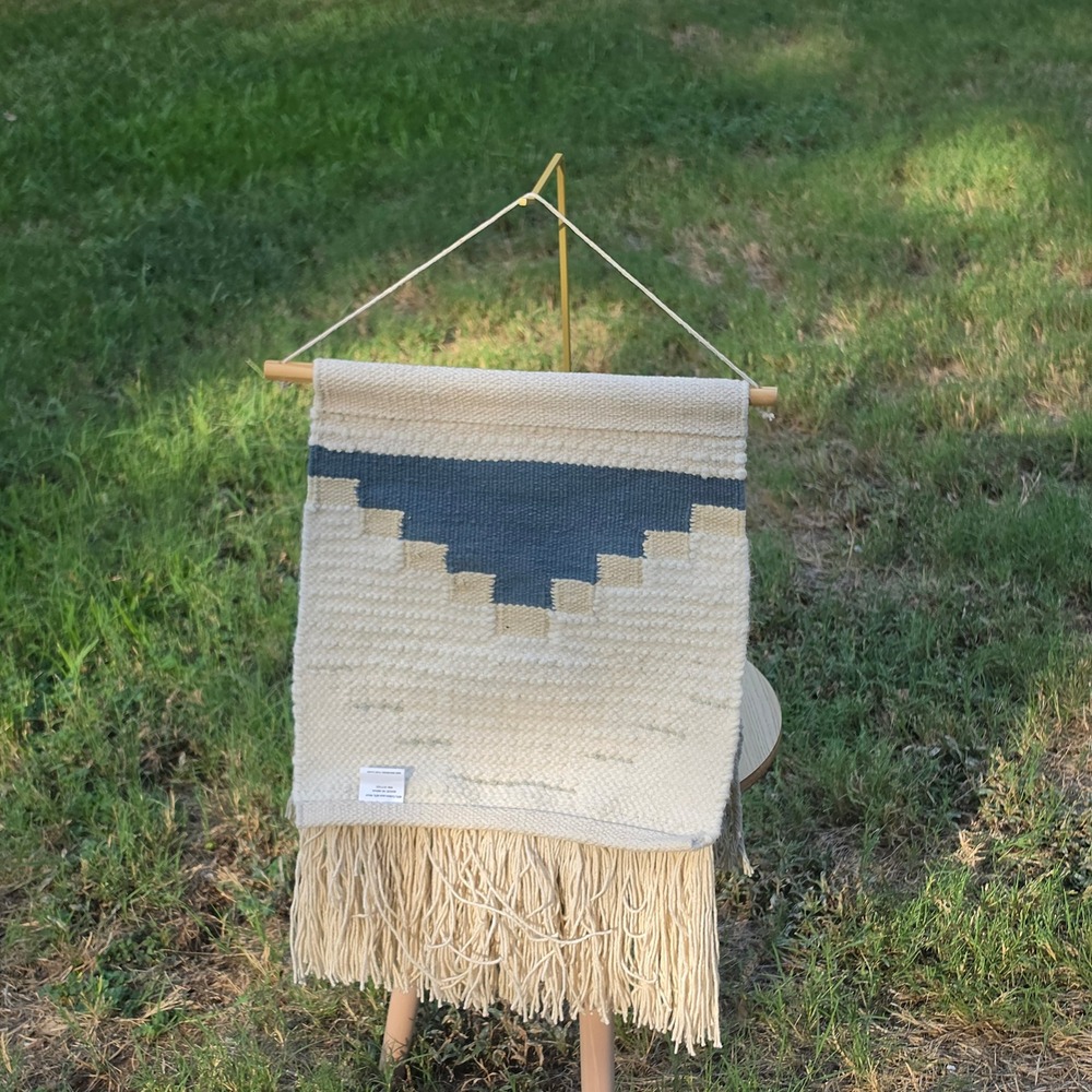 Woven Cotton Wool Wall Hanging Blue Cream Geometric Boho Fringe Decor RN 117103